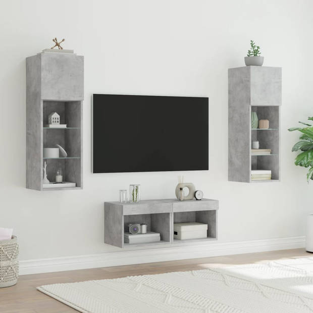 vidaXL 4-delige tv-wandmeubelset met LED-verlichting betongrijs