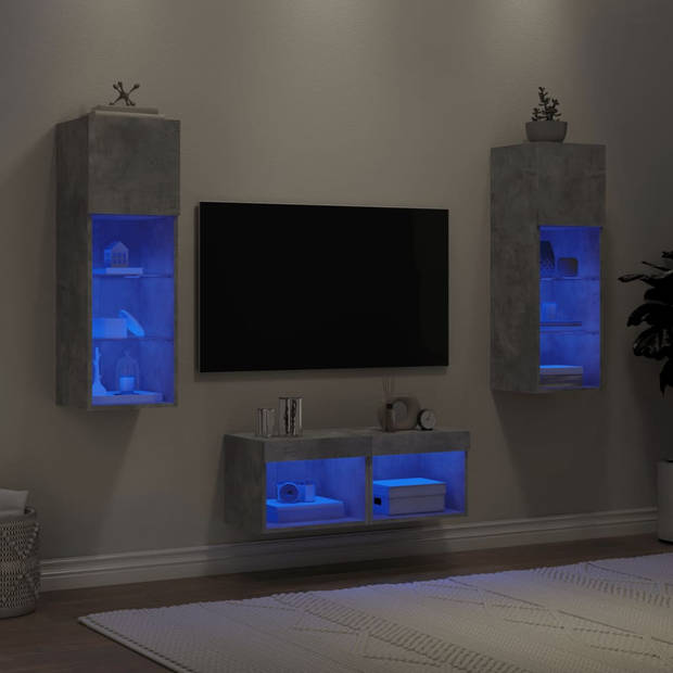 vidaXL 4-delige tv-wandmeubelset met LED-verlichting betongrijs