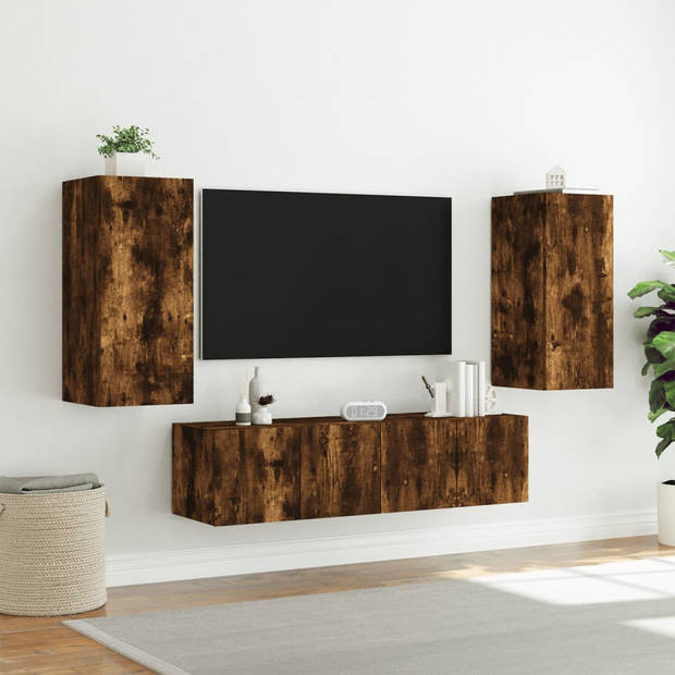 vidaXL 8-delige tv-wandmeubelset met LED bewerkt hout gerookt eiken