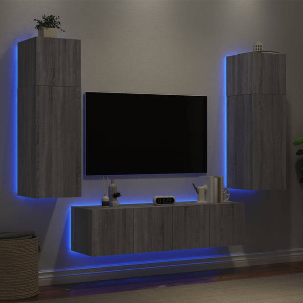 vidaXL 6-delige Tv-wandmeubelset met LED grijs sonoma eikenkleurig