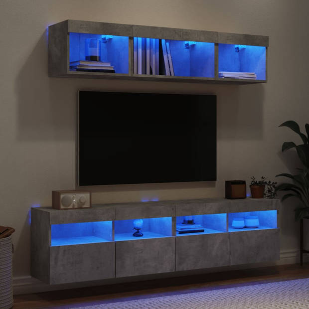 vidaXL 5-delige Tv-wandmeubelset met LED bewerkt hout betongrijs