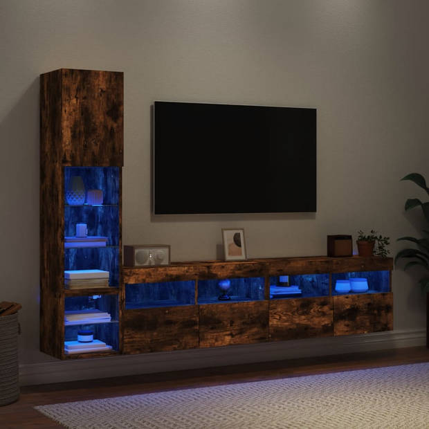 vidaXL 8-delige tv-wandmeubelset met LED bewerkt hout gerookt eiken