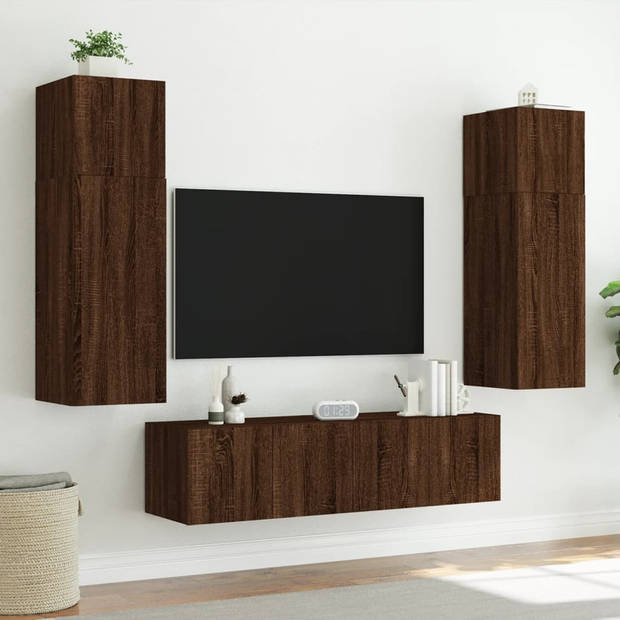 vidaXL 6-delige Tv-wandmeubelset met LED bewerkt hout bruineikenkleur