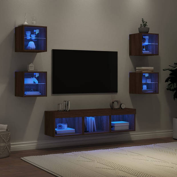 vidaXL 7-delige Tv-wandmeubelset met LED bewerkt hout bruineikenkleur