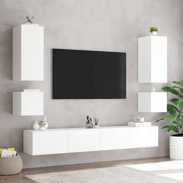 vidaXL 6-delige tv-wandmeubelset met LED-verlichting wit