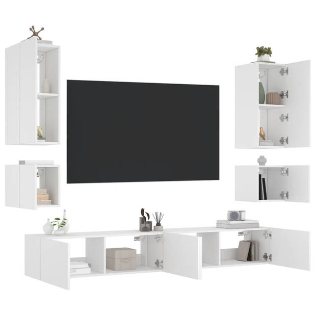 vidaXL 6-delige tv-wandmeubelset met LED-verlichting wit