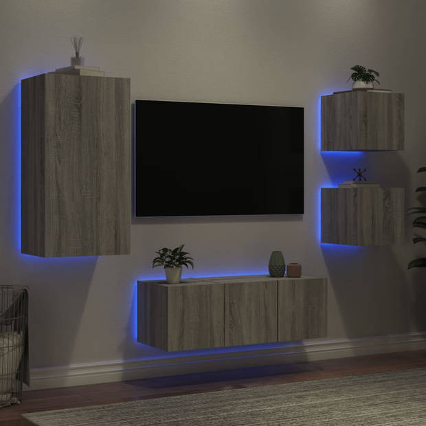 vidaXL 5-delige Tv-wandmeubelset met LED grijs sonoma eikenkleurig