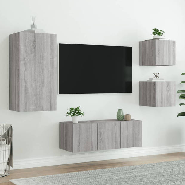 vidaXL 5-delige Tv-wandmeubelset met LED grijs sonoma eikenkleurig