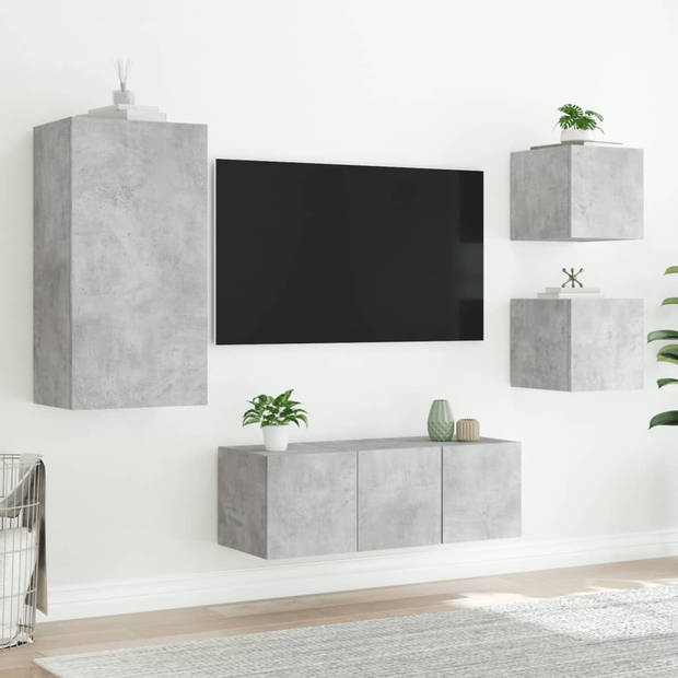 vidaXL 5-delige Tv-wandmeubelset met LED bewerkt hout betongrijs
