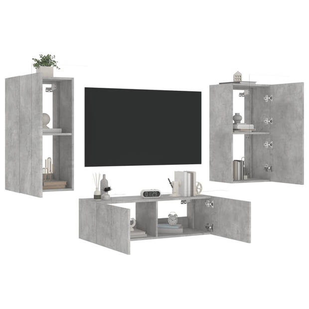 vidaXL 3-delige tv-wandmeubelset met LED-verlichting betongrijs