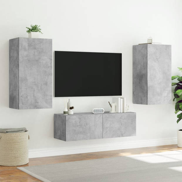 vidaXL 3-delige tv-wandmeubelset met LED-verlichting betongrijs