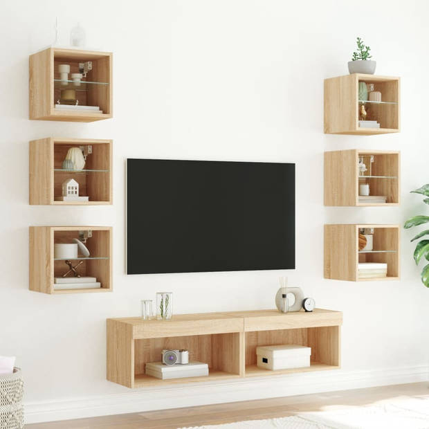 vidaXL 8-delige Tv-wandmeubelset met LED bewerkt hout sonoma eiken