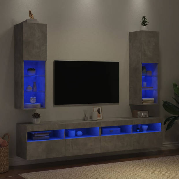 vidaXL Tv-meubels met LED-verlichting 2 st 30,5x30x102 cm betongrijs