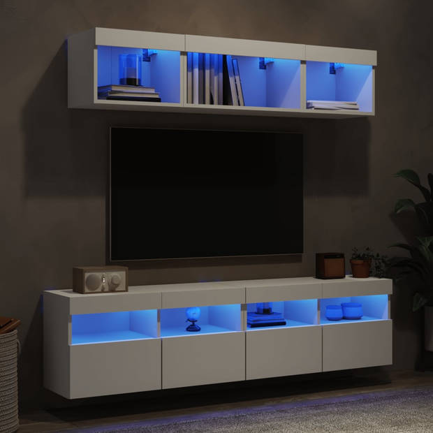 vidaXL 5-delige Tv-wandmeubelset met LED-verlichting bewerkt hout wit