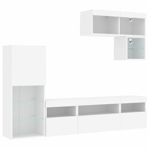 vidaXL 6-delige Tv-wandmeubelset met LED-verlichting bewerkt hout wit