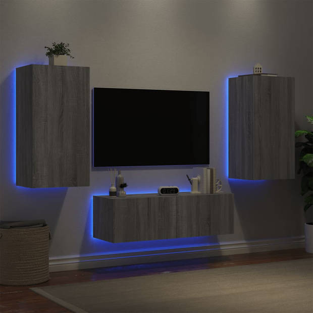 vidaXL 3-delige tv-wandmeubelset met LED-verlichting grijs sonoma