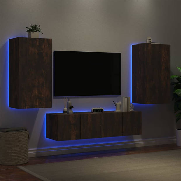 vidaXL 8-delige tv-wandmeubelset met LED bewerkt hout gerookt eiken