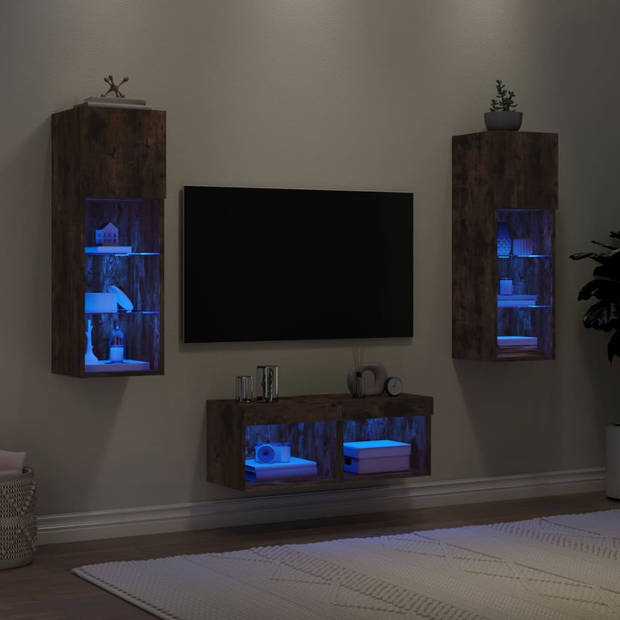 vidaXL 4-delige tv-wandmeubelset met LED-verlichting gerookt eiken