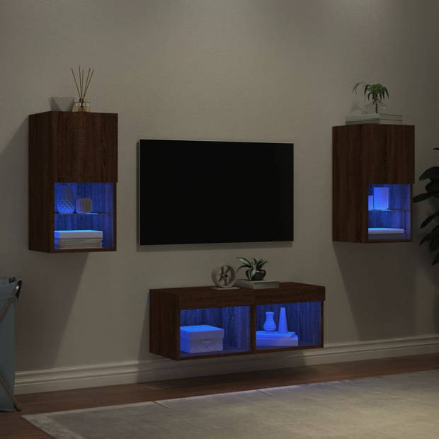 vidaXL 4-delige tv-wandmeubelset met LED-verlichting bruin eikenkleur