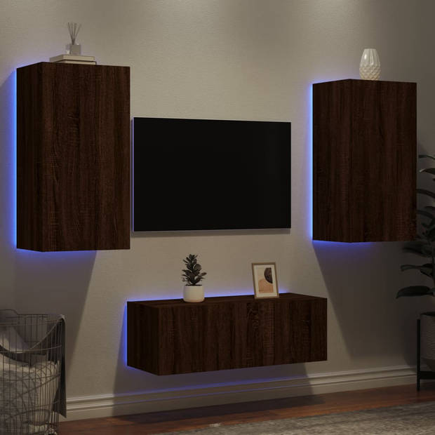 vidaXL 4-delige Tv-wandmeubelset met LED bewerkt hout bruineikenkleur