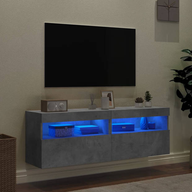 vidaXL Tv-wandmeubels met LED 2 st 60x30x40 cm betongrijs