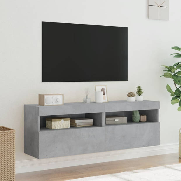 vidaXL Tv-wandmeubels met LED 2 st 60x30x40 cm betongrijs