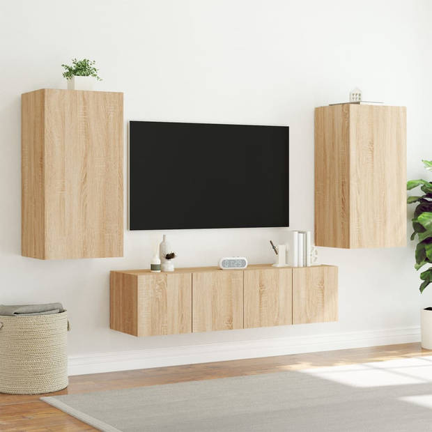 vidaXL 4-delige Tv-wandmeubelset met LED bewerkt hout sonoma eiken