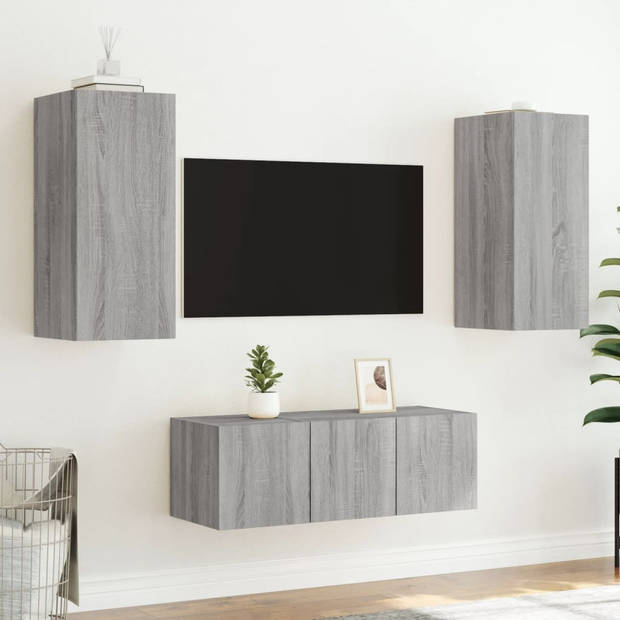 vidaXL 4-delige Tv-wandmeubelset met LED bewerkt hout grijs sonoma