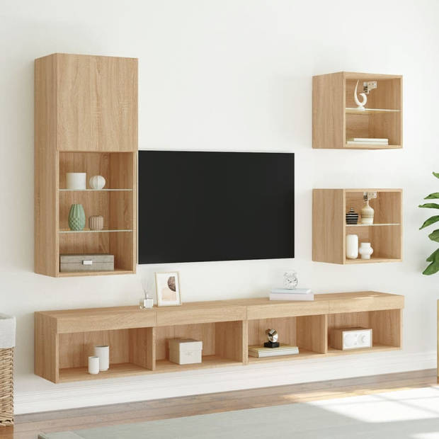 vidaXL 5-delige Tv-wandmeubelset met LED bewerkt hout sonoma eiken