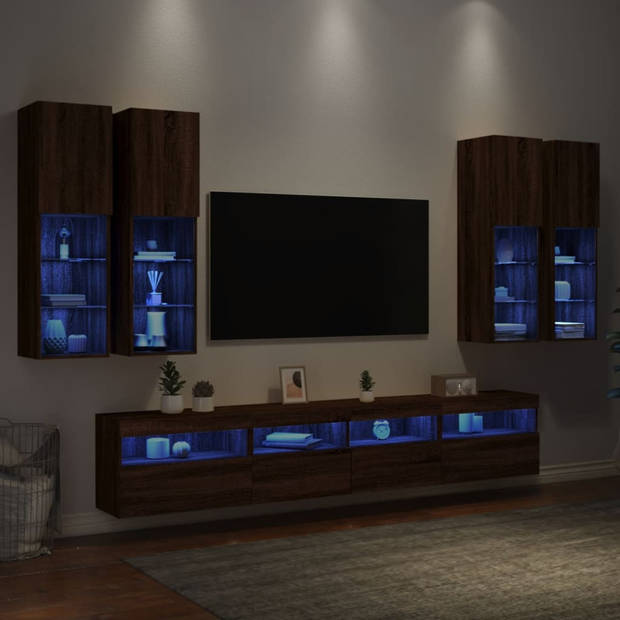 vidaXL 7-delige Tv-wandmeubelset met LED-verlichting bruin eikenkleur