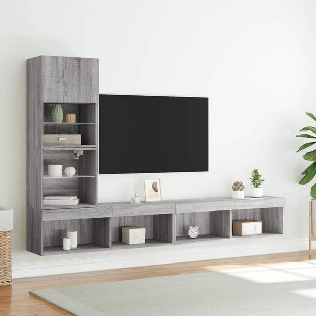 vidaXL 4-delige Tv-wandmeubelset met LED bewerkt hout grijs sonoma