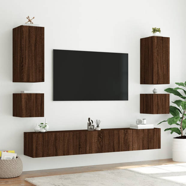 vidaXL 6-delige tv-wandmeubelset met LED-verlichting bruin eikenkleur