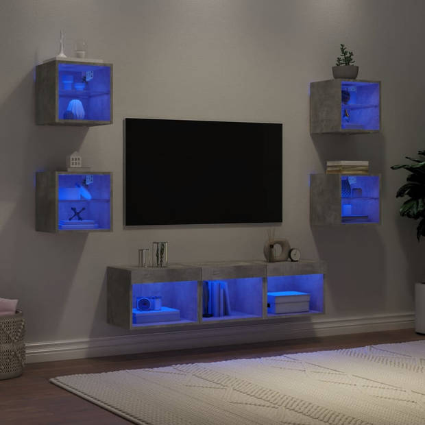 vidaXL 7-delige Tv-wandmeubelset met LED bewerkt hout betongrijs