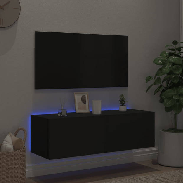 vidaXL Tv-wandmeubel met LED-verlichting 100x35x31 cm zwart