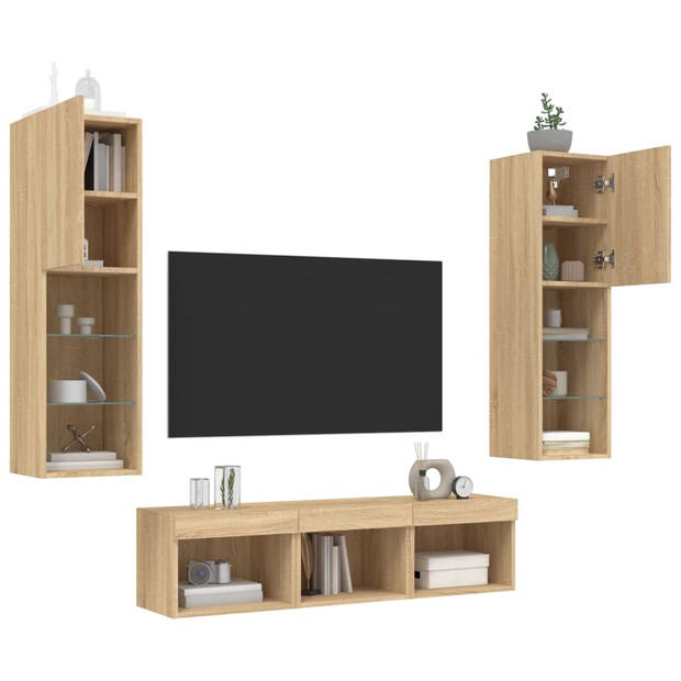 vidaXL 5-delige Tv-wandmeubelset met LED bewerkt hout sonoma eiken