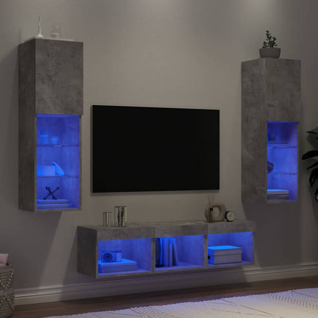 vidaXL 5-delige Tv-wandmeubelset met LED bewerkt hout betongrijs