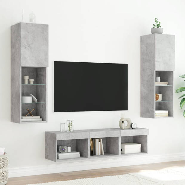 vidaXL 5-delige Tv-wandmeubelset met LED bewerkt hout betongrijs