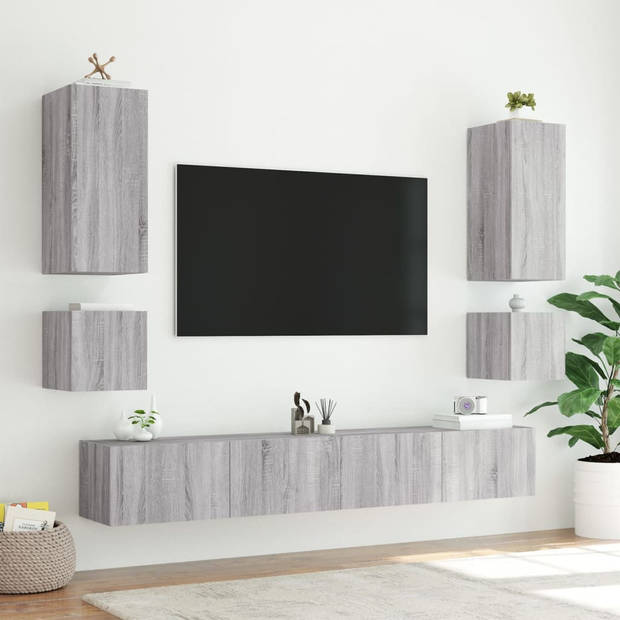 vidaXL 6-delige tv-wandmeubelset met LED-verlichting grijs sonoma