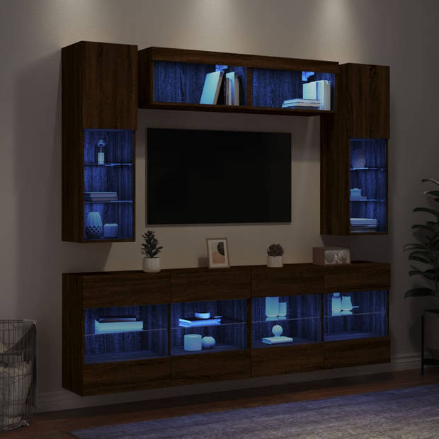 vidaXL 6-delige Tv-wandmeubelset met LED-verlichting bruin eikenkleur