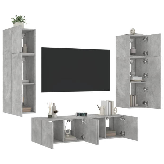 vidaXL 6-delige Tv-wandmeubelset met LED bewerkt hout betongrijs