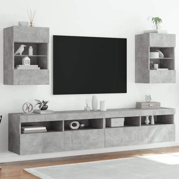 vidaXL Tv-wandmeubels met LED 2 st 40x30x60,5 cm betongrijs