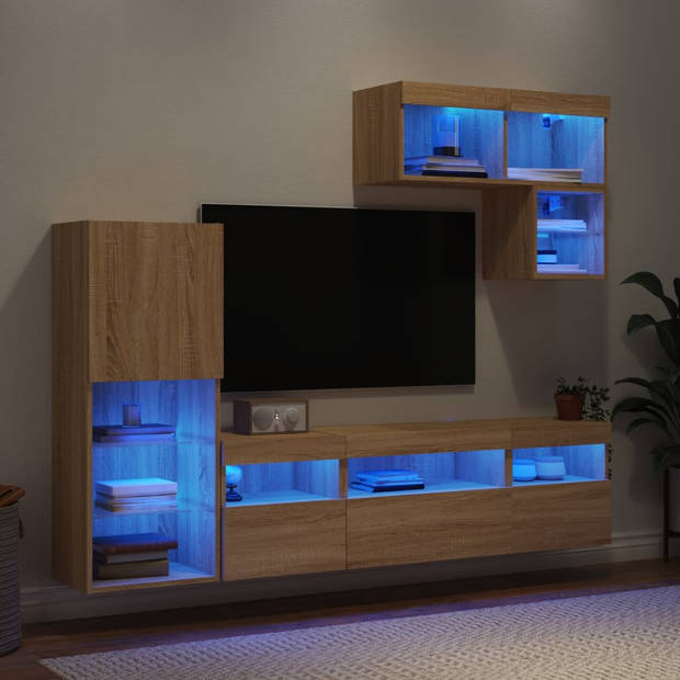 vidaXL 6-delige Tv-wandmeubelset met LED bewerkt hout sonoma eiken