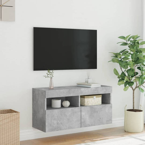 vidaXL Tv-wandmeubel met LED-verlichting 80x30x40 cm betongrijs