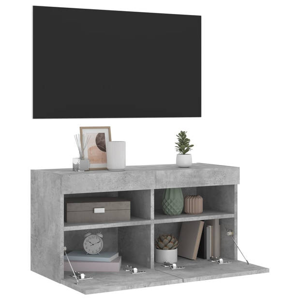 vidaXL Tv-wandmeubel met LED-verlichting 80x30x40 cm betongrijs