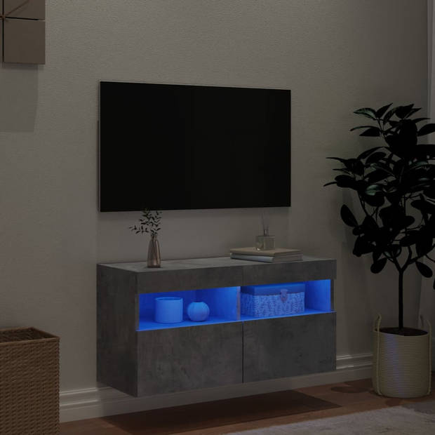 vidaXL Tv-wandmeubel met LED-verlichting 80x30x40 cm betongrijs