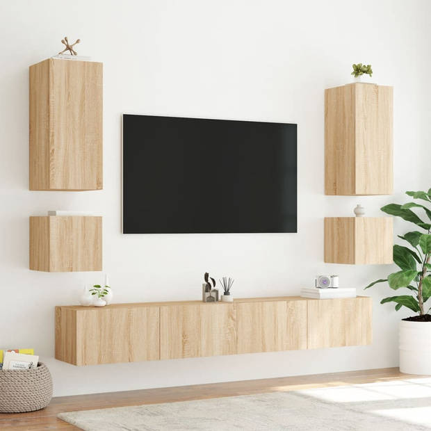 vidaXL 6-delige Tv-wandmeubelset met LED-verlichting sonoma eikenkleur