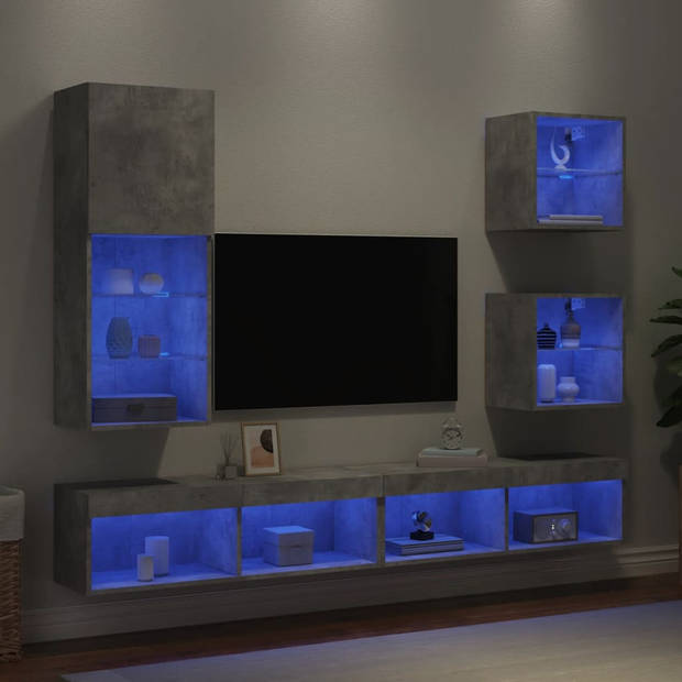 vidaXL 5-delige Tv-wandmeubelset met LED bewerkt hout betongrijs