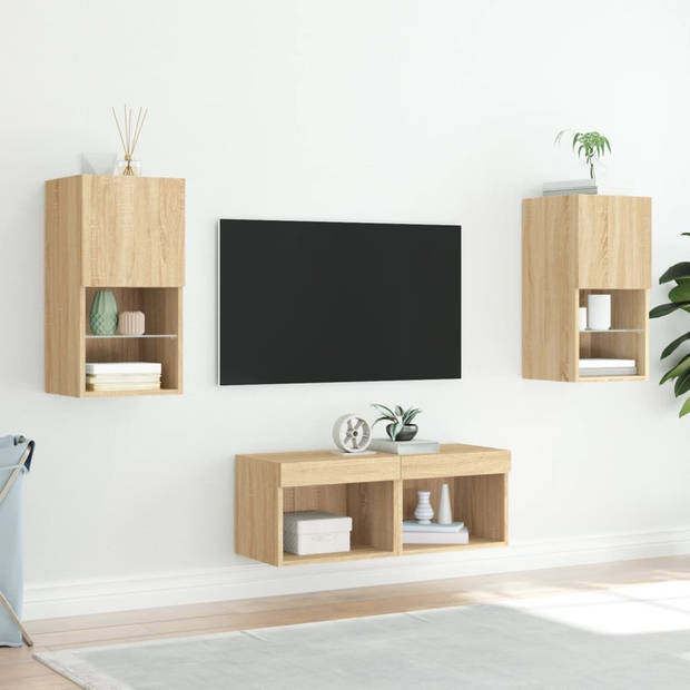 vidaXL 4-delige Tv-wandmeubelset met LED-verlichting sonoma eikenkleur