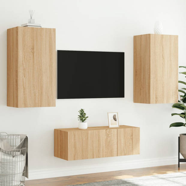 vidaXL 4-delige Tv-wandmeubelset met LED bewerkt hout sonoma eiken