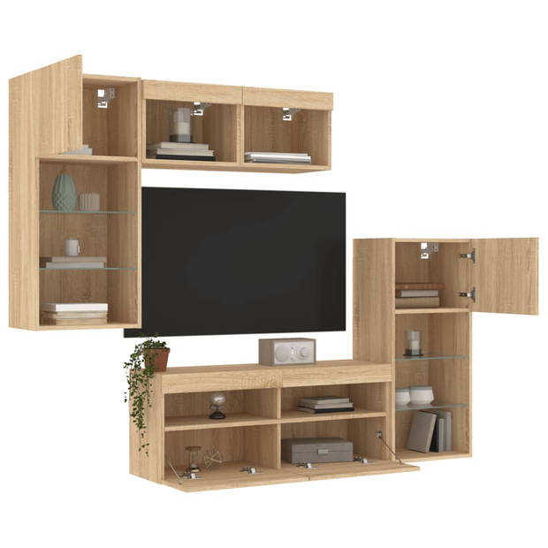 vidaXL 5-delige Tv-wandmeubelset met LED bewerkt hout sonoma eiken